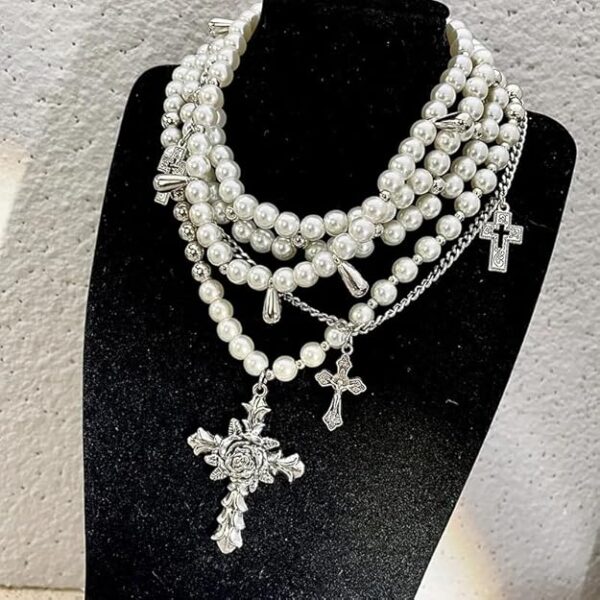 Necklace Gothic Cross Pearl Stacked Necklace for Women