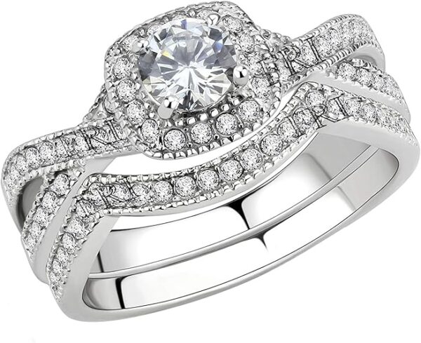 Women Infinity Wedding Set Round CZ Cubic Zirconia Halo Engagement Bridal Jewelry Set