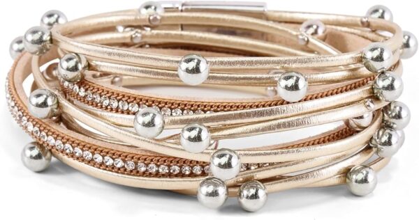 Women,Leather Bracelet,Boho Bracelets for Women,Multi-Layer Pearl Crystal Bracelet Bangle Jewelry